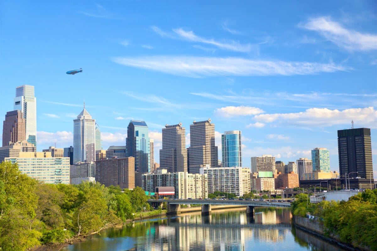 Philadelphia downtown cityscape with Schuylkill River, United States