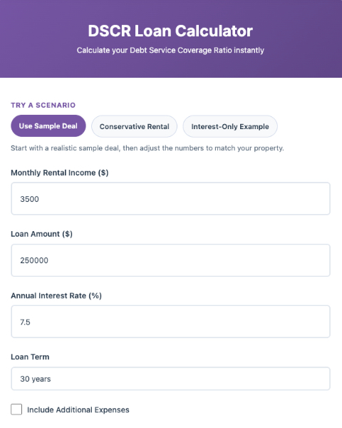 DSCR loan calculator for estimating rental property cash flow