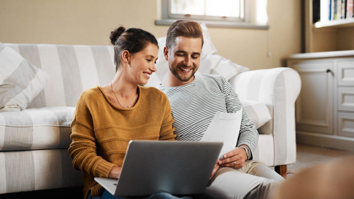 lets check our credit score shot of a young couple